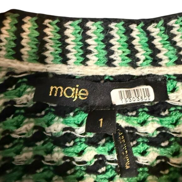 Maje Maneflanne Green Tweed Long Sleeve Preppy Cardigan Jacket Size Small - Picture 9 of 16